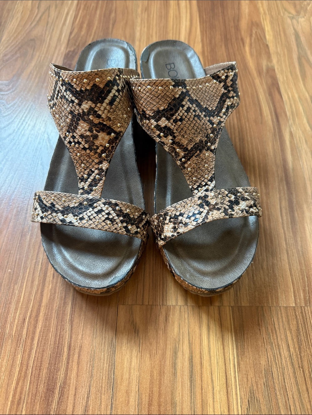boc Women's Tan & Black Snake-Print Slide Sandals